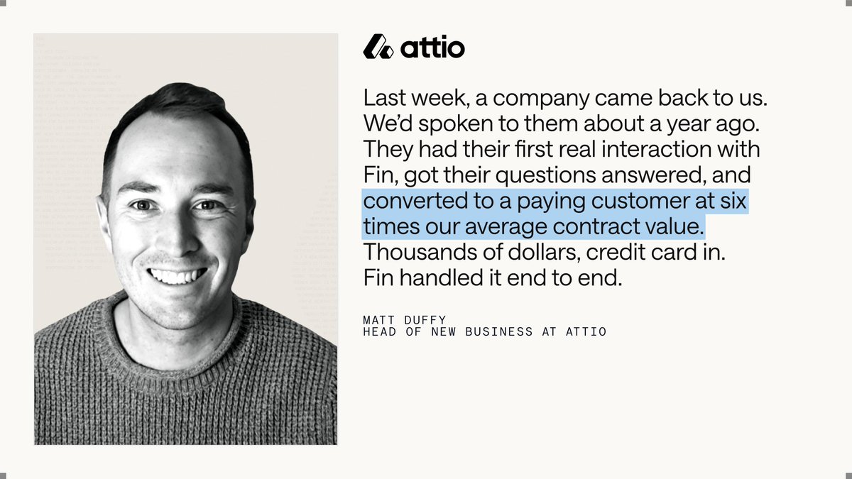 LauraEJolly's tweet photo. Watching this livestream with Attio and it's remarkable to see the results and impact that using Fin Agent for Sales has, even at this early launch stage: https://t.co/HA0DRXZDlC 🙌

So many more use cases for AI Agents, it just makes sense to have them under a single Agent. 👏 https://t.co/scXKTARwXm