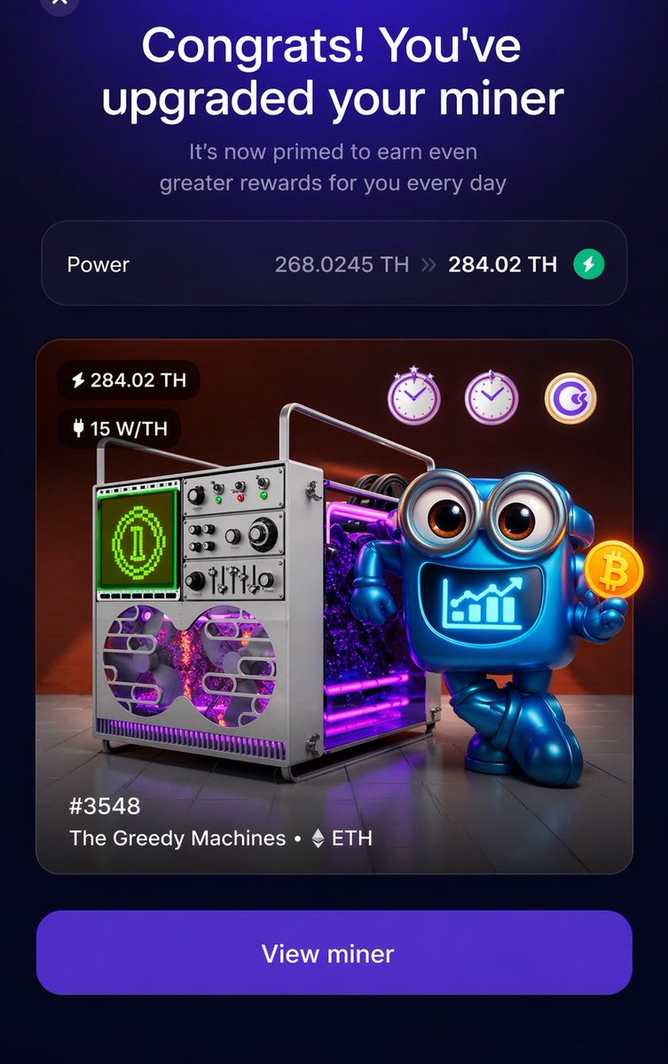 tossme4's tweet image. #Bitcoin #GoMining #CryptoLife 

Bitcoin holding strong… so I added more today 💪

Just pushed another $200 into my Greedy.

268 TH → 284 TH ⚡

Prices are still reduced right now…  
but I don’t think that’s going to last much longer.

More hashpower  
→ more sats over time