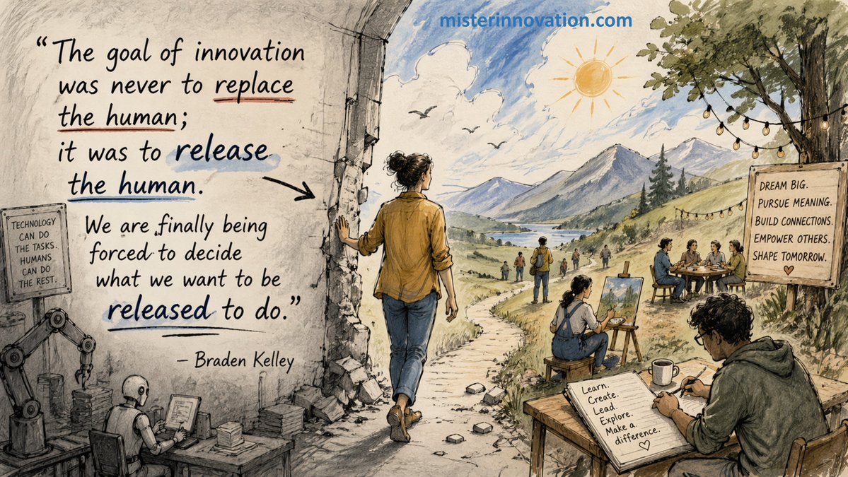 extendedbench's tweet image. “The goal of innovation was never to replace the human; it was to release the human. We are finally being forced to decide what we want to be released to do.” -- Braden Kelley -- #inspiration #motivation -- 1,200+ FREE #quotes for your presentations at misterinnovation.com