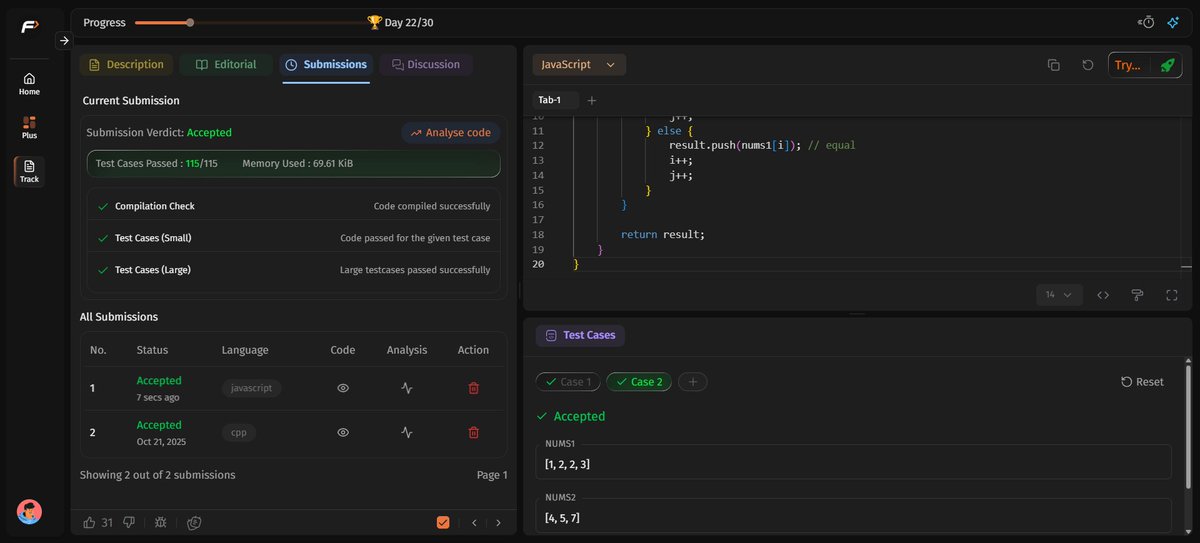 Rohank_3's tweet image. Day 62 progress 💻

DSA-focused day

solved:
- Largest Component Size by Common Factor
- Intersection of Two Sorted Arrays

keeping the streak alive 🚀

#LearningInPublic #dsa #javascript