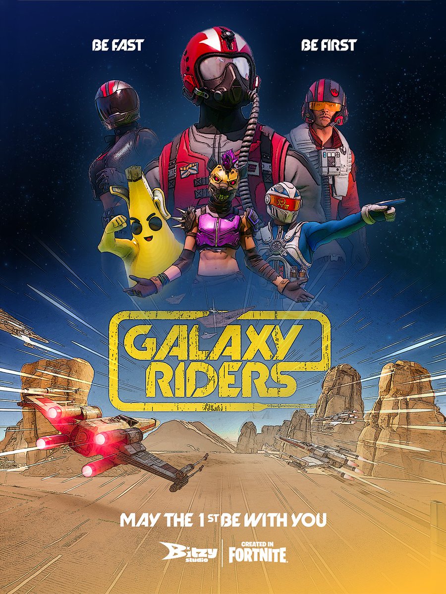Buckle up, Pilots! 

The 20th annual Riders Rallye is heading to the canyons of Tatooine! 

Get ready for GALAXY RIDERS - the ultimate racing experience.

Launching May 1st

#fortnite #uefn #starwars #GalaxyRiders #FortniteCreative