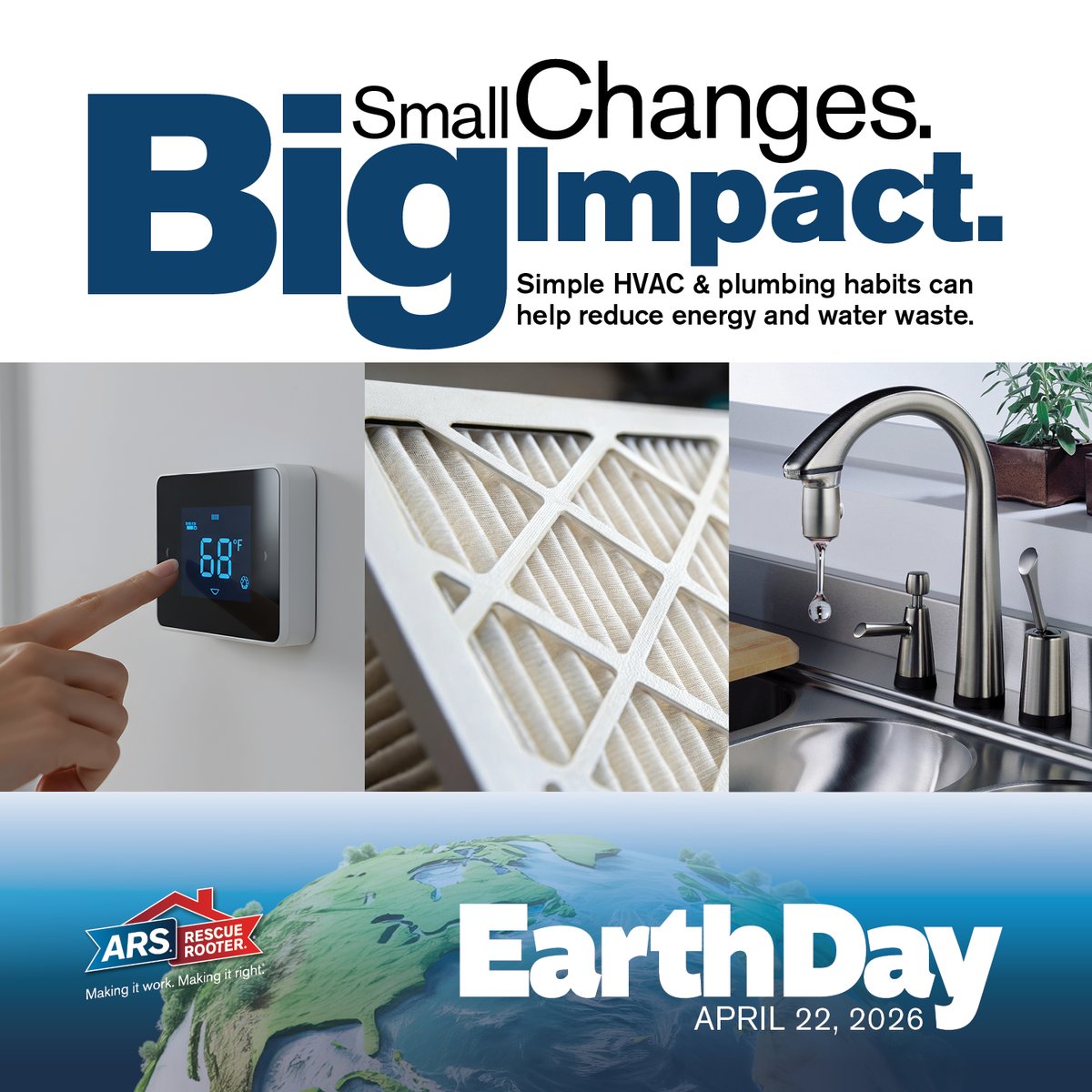 ARSRescueRooter's tweet image. This Earth Day, small home changes can make a big impact 🌎

• Change your air filter regularly
• Adjust your thermostat a few degrees

Simple steps = better efficiency &amp;amp; comfort.
Explore more tips  👉🏼  bit.ly/4mwQVh6 

#EarthDay #EnergyEfficiency