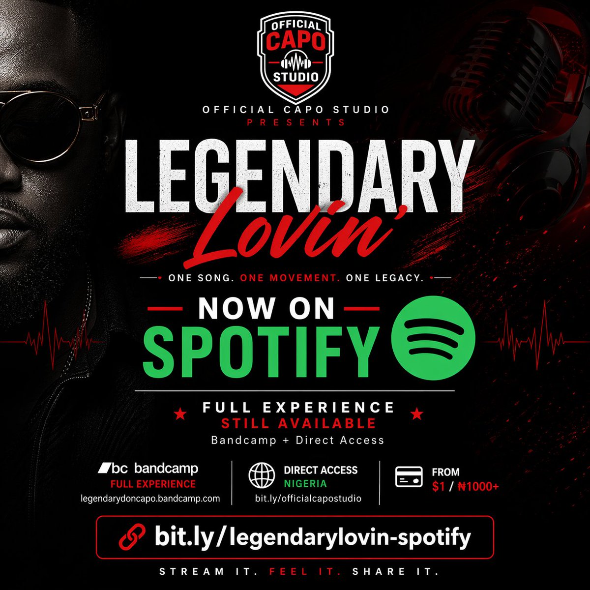 legendarydoncap's tweet image. LEGENDARY LOVIN’ — now on Spotify 🎧

Stream:
bit.ly/legendarylovin…

Full experience (lyrics, extras):

Bandcamp:
legendarydoncapo.bandcamp.com/track/legendar…

Nigeria:
bit.ly/officialcapost…

From $1 / ₦1000+

Don’t just stream… experience it.

#LegendaryLovin #takeit ❤️🖤🤍