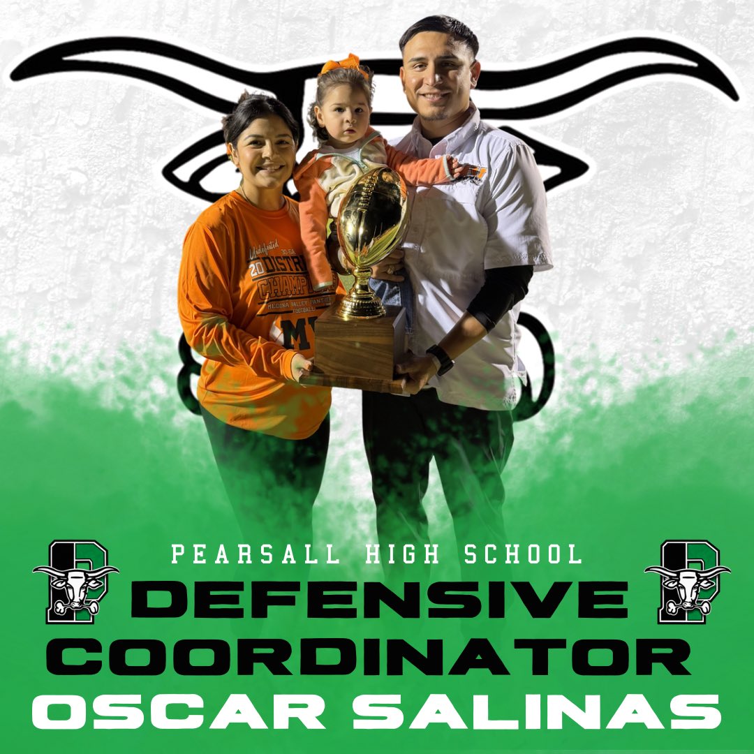 pearsallath's tweet photo. Pearsall HS is excited to announce Oscar Salinas as our new Defensive Coordinator!

Coach Salinas most recently served as the LB’s Coach and Special Teams Coordinator at Medina Valley High School.
Coach Salinas brings a defensive mindset that will elevate every Maverick! https://t.co/rHq3PbfSsZ