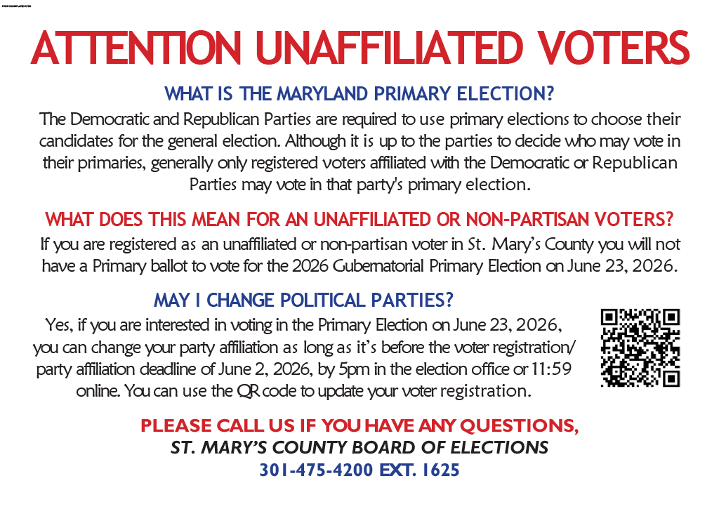 StMarysBOE's tweet image. Greetings!!!

We have a special announcement about the June 23rd, 2026 Primary Election. You can view the Certified Ballots for St. Mary's County here: elections.maryland.gov/elections/2026…

#election2026 #TrustedInfo #MDVotes