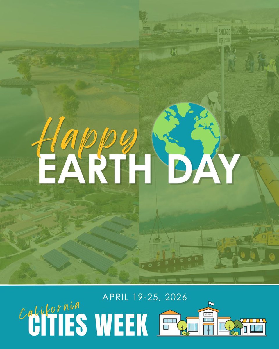 CalCities's tweet photo. Happy Earth Day! 🌎 California cities are leading on sustainability — cutting emissions, expanding clean energy, and building more resilient communities. 👏 Today, we recognize the local efforts that make a statewide impact. 💚 #CACitiesWeek https://t.co/c43LtfaFHO