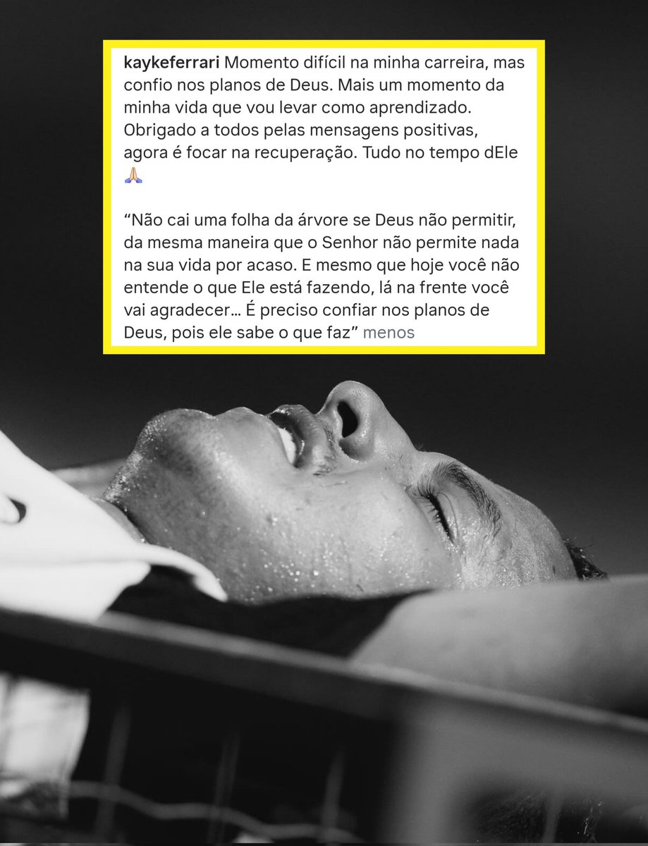 Vessoni's tweet image. "CONFIO NOS PLANOS DE DEUS"

Kayke Ferrari se pronunciou pela primeira vez após a confirmação da lesão grave no joelho esquerdo, que vai tirá-lo dos gramados por um longo período.

Força ao jovem atacante do Corinthians! 
Hora da paciência e da resiliência...

#Corinthians