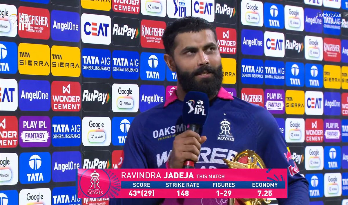 CricketCentrl's tweet photo. 🚨 EMOTIONAL STATEMENT BY RAVINDRA JADEJA ABOUT HIS WIFE AFTER WIN VS LSG 🚨 

Ravindra Jadeja said 🗣️,

"Getting the Man of the Match award and winning the game for my team, I am feeling good. Before I start, I would like to dedicate this award to the Education Minister of Gujarat (Rivaba Ravindrasinh Jadeja). She told me yesterday that I was going to do wonders tomorrow (this game). So, I want to thank her."
