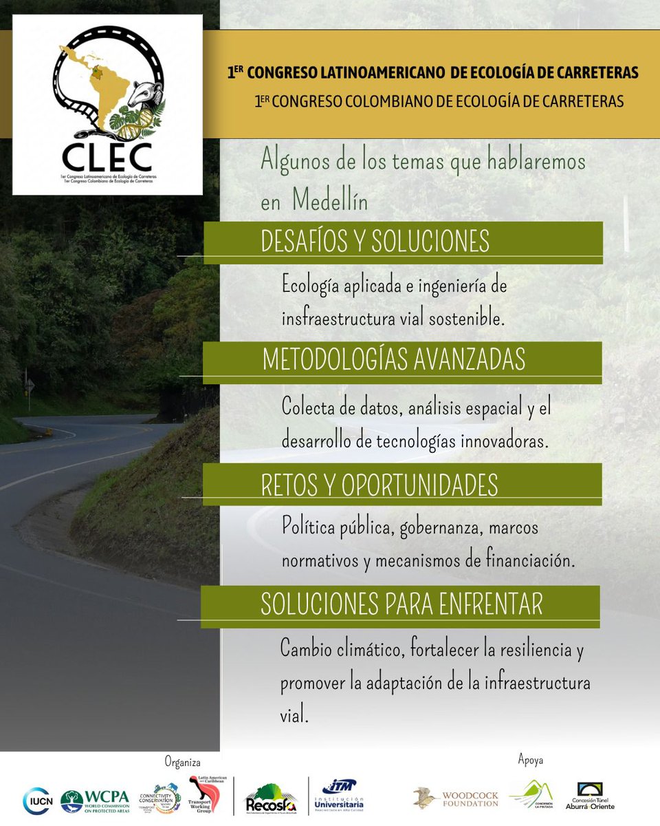 recosfa's tweet photo. Reserva la fecha: 9 al 13 de noviembre de 2026

Llega el 1er Congreso Latinoamericano de Ecología de Carreteras y el 1er Congreso Colombiano de Ecología de Carreteras.
https://t.co/H1BTWE2Vst https://t.co/2Z9Af1VL89