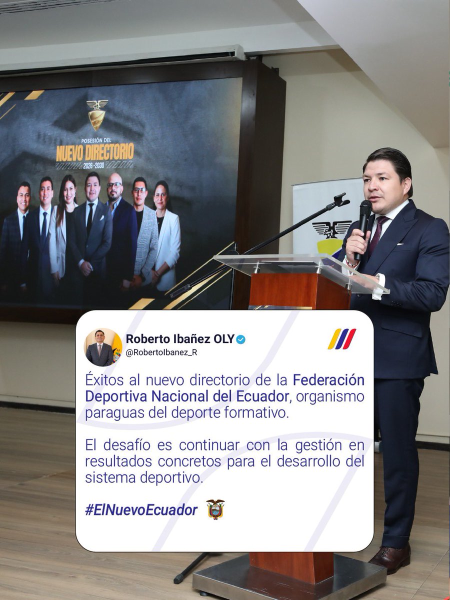 Al nuevo directorio de la Federación Deportiva Nacional del Ecuador, éxito en esta responsabilidad. 

#ElNuevoEcuador 🇪🇨 <a href="/FEDENADOR_/">FEDENADOR</a>