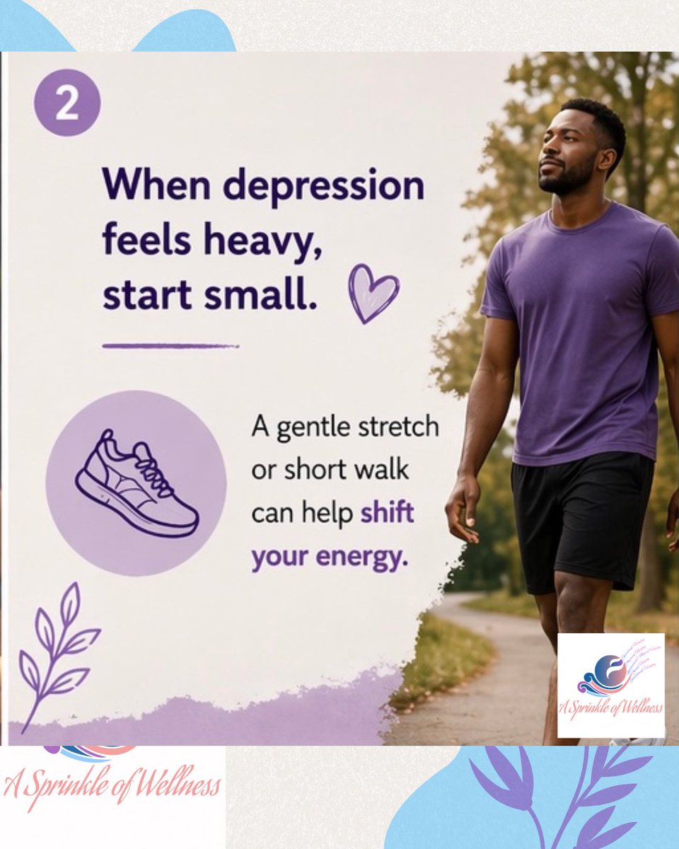 ASprinkleofWell's tweet image. Mindful movement isn’t about perfection, it’s about showing up for yourself, especially on the days when depression feels heavy. 💜
You deserve gentle healing. Stay consistent. Trust your process
#MindfulMovement #EmotionalResilience #DepressionSupport #MentalHealth #Wellness