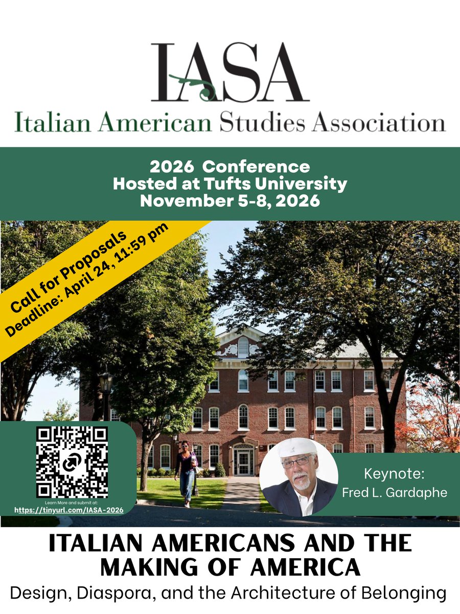 HumanitiesTufts's tweet photo. Does your area of study have overlap with Italian American studies? Is so, the IASA would like for you to present at their annual conference in November! Share your proposal with them by Friday: https://t.co/O6xBocvroT https://t.co/lg7jhOJkCU