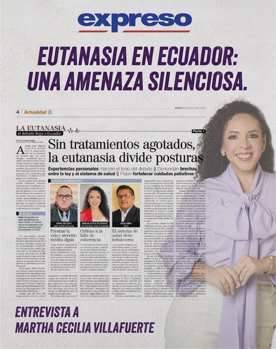 📰 Eutanasia en Ecuador: Una amenaza silenciosa.
Callar, NO es nuestra opción.
Gracias Diario <a href="/Expresoec/">Diario Expreso</a> por la entrevista.
🗣️ Léanla, compartan, alcen su voz.
expreso.ec/politica/sin-t…

#DignosHastaElFinal