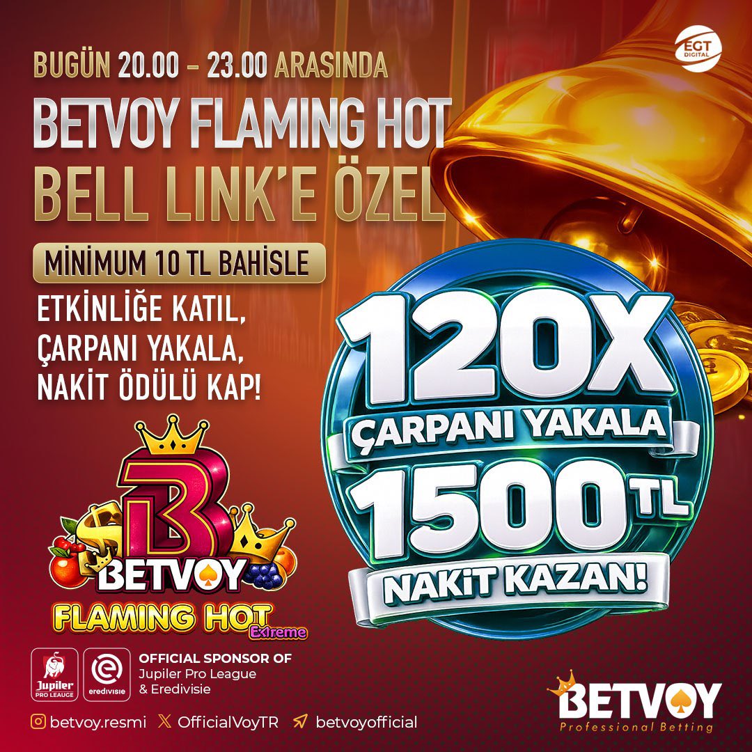 OfficialVoyTR's tweet photo. ☄️BETVOY ÇARPAN YARIŞI BAŞLADI! 

🎰EGT Dijital Oyunu: BETVOY FLAMING HOT  BELL LİNK'e Özel Fırsat!

Oyun Adı : BETVOY FLAMING HOT  BELL LİNK
Süre: 3 Saat
Yarışın Başlangıcı : 20:00
Yarışın Bitişi : 23:00 
Görev: Minimum 120x çarpan yakala!
Minimum Bahis: 10TL
Ödül : 1500 TL https://t.co/BwswOUErL2
