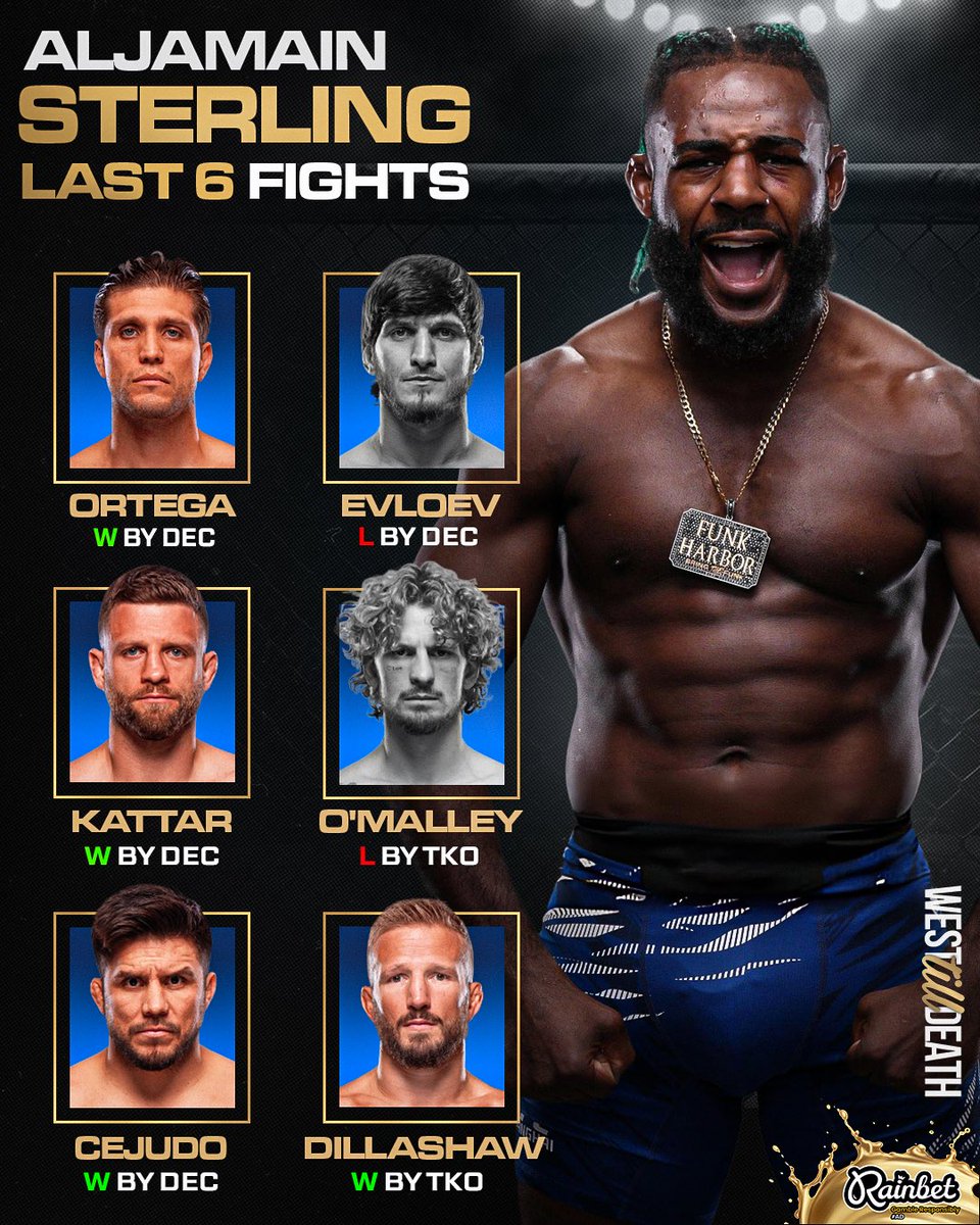 WestTillDeath's tweet image. Aljamain Sterling @funkmastermma Last Six Fights 🔥 

#ufc #mma #aljamainsterling