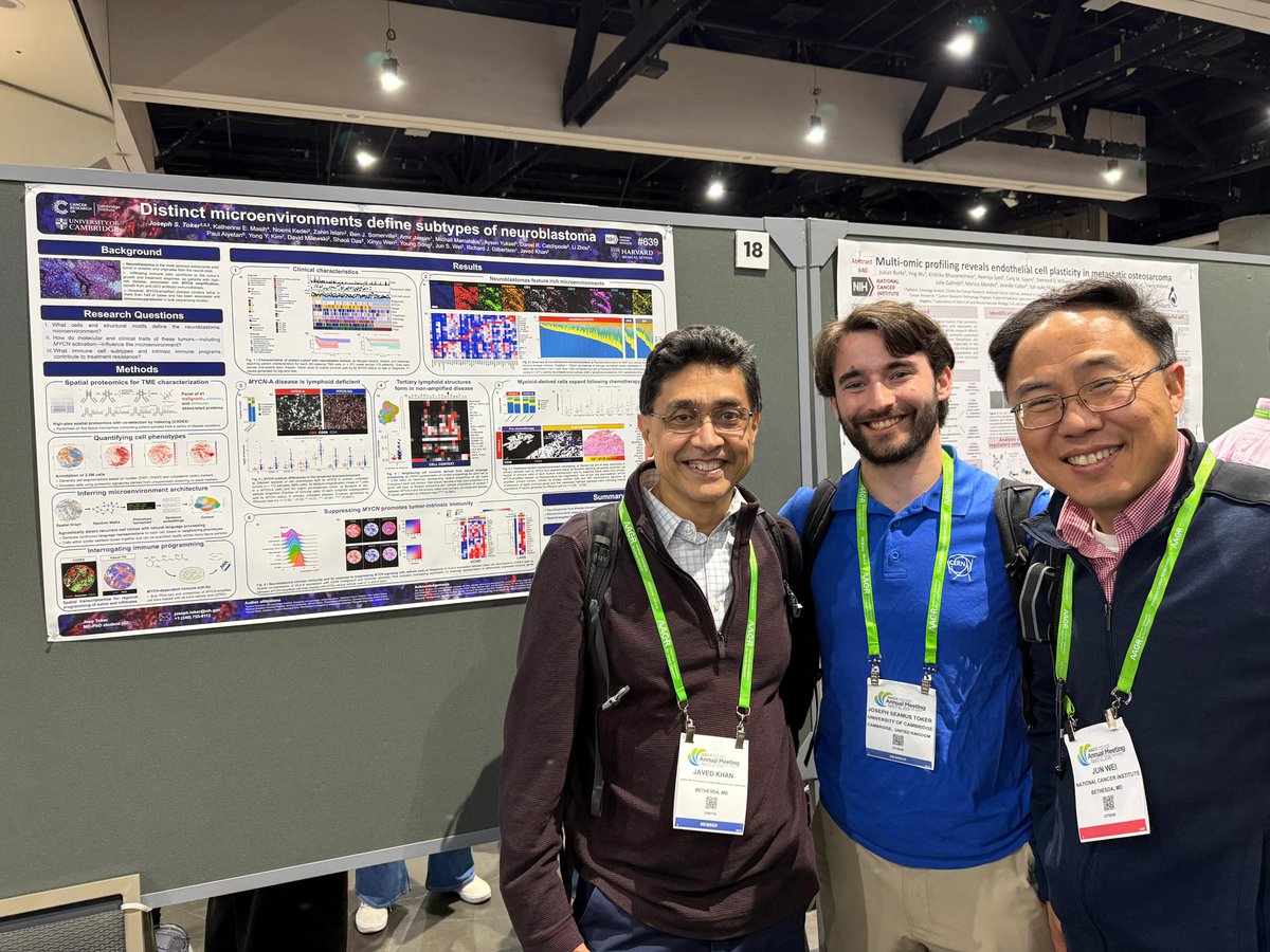Gilbertson_Lab's tweet photo. Huge congrats to Joey, 2nd year PhD student in the @Gilbertson_Lab and @JavedKhanOmics @NIHOxCam , for presenting "Distinct microenvironments define subtypes of neuroblastoma" at @AACR and winning the Scholar in Training Award supported by @Sanofi!
#AACR26   #CancerResearch https://t.co/3p0RmPNiuM