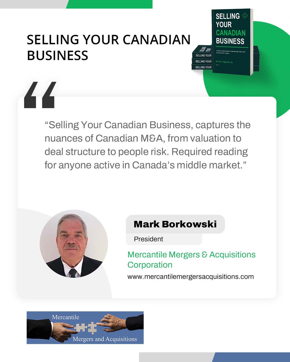 ksigerist's tweet image. Navigating Canada’s middle market?

Selling Your Canadian Business shares real insights on valuation, deal structure &amp;amp; people risk in Canadian M&amp;amp;A.

Learn more: sellingyourcanadianbusiness.com

#SellingYourCanadianBusiness #CanadianMA #MiddleMarket #BusinessExit