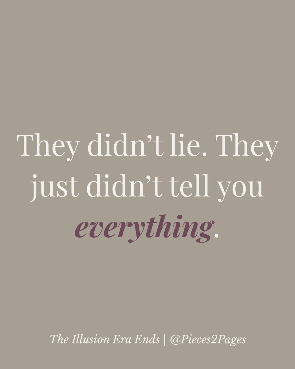 pieces2pages's tweet image. Half truth feels whole when you don’t know what’s missing.

→ amazon.com/author/pieces2…

#thepromisetrap #datingtruths #clarity #modernrelationships #selfgrowth