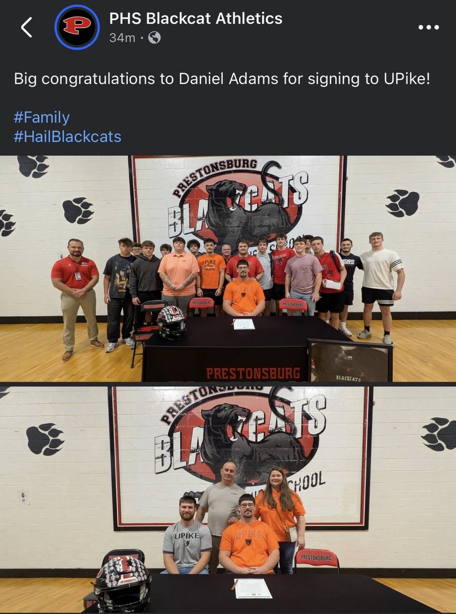 PrestonsburgFB's tweet image. Congratulations to senior offensive lineman, Daniel Adams, on signing to continue his academic and athletic career at UPike!!!

@UPIKEFOOTBALL @CoachFipps @CoachMikeHarris @danieladams70 @Wes_Hager @pratstanley13 @JudgeHarris 

#EarnedNotGiven