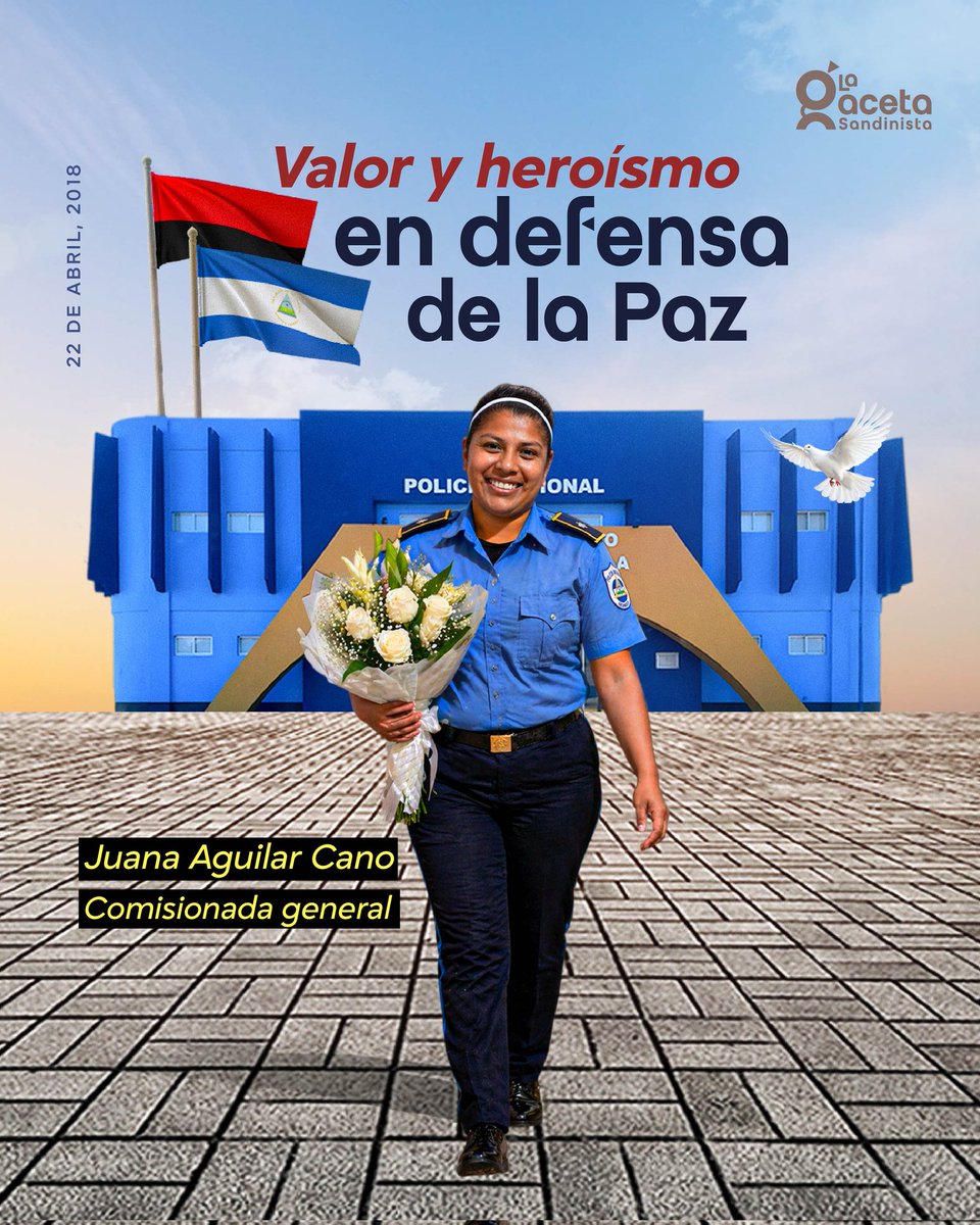 Juana Aguilar Cano, joven jinotepina y madre de un pequeño de tres años, entregó su vida por la Paz. Su sacrificio frente al fallido intento de golpe de Estado dejó un legado eterno de vocación y deber.