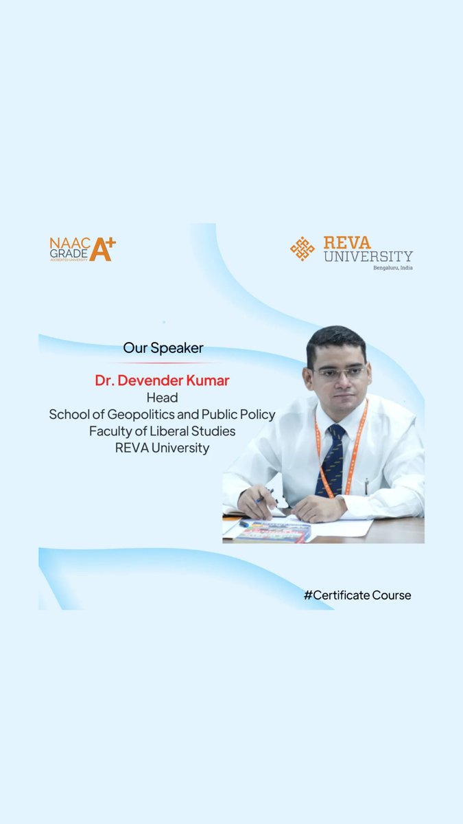 DaveSolanki's tweet photo. Join the Certificate Course on India's National Security in the Age of Techno-Geopolitical Disruption organized by School of Geopolitics and Public Policy,  @REVAUniversity. Registration Link: https://t.co/gy4XxseXcI https://t.co/NqKgToabSU