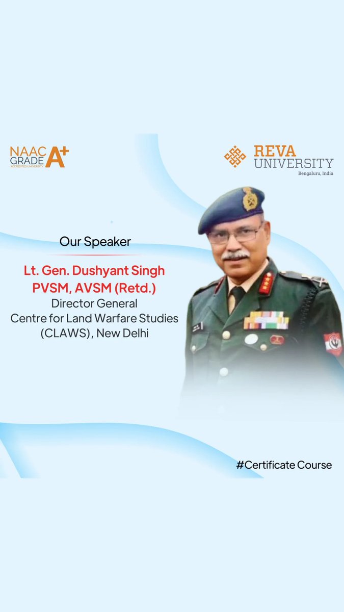 DaveSolanki's tweet photo. Join the Certificate Course on India's National Security in the Age of Techno-Geopolitical Disruption organized by School of Geopolitics and Public Policy,  @REVAUniversity. Registration Link: https://t.co/gy4XxseXcI https://t.co/NqKgToabSU