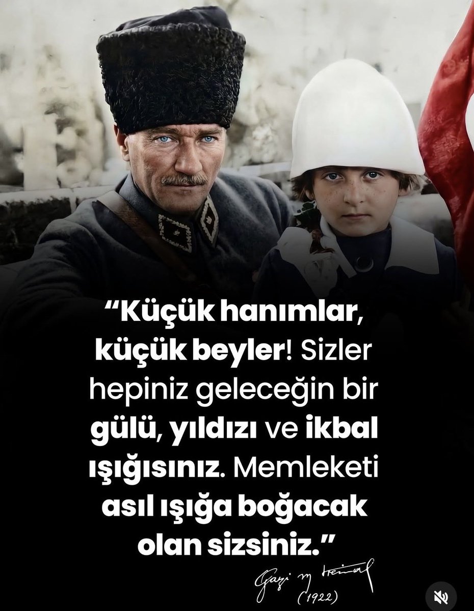 ‘Egemenlik Kayıtsız Şartsız Milletindir” 
#GaziMustafaKemalAtatürk 
🇹🇷❤️♾️

Barışın,sevginin,umudun simgesi çocuklarımızın,ülkemizin bayramı 

#23NisanUlusalEgemenlikveÇocukBayramı mız kutlu olsun.🇹🇷❤️♾️