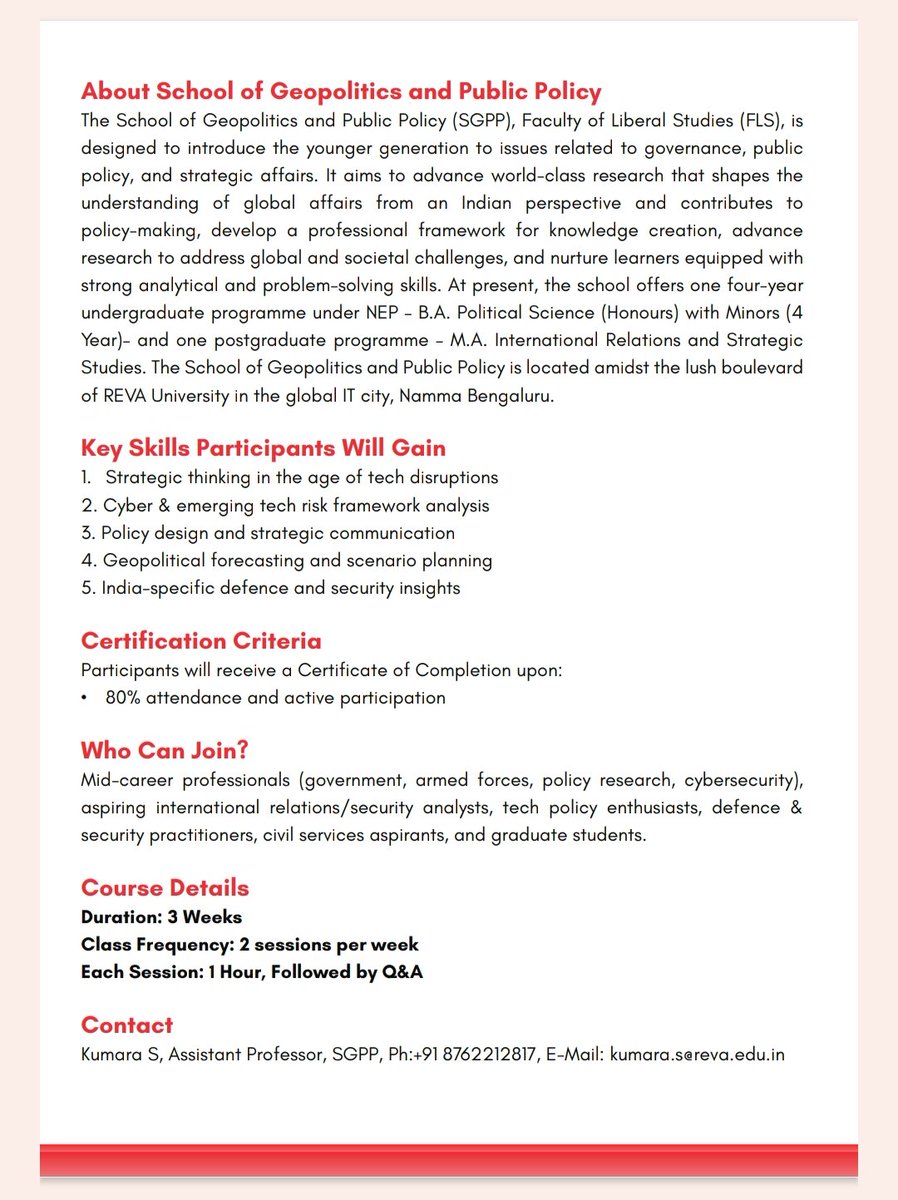 DaveSolanki's tweet photo. Join the Certificate Course on India's National Security in the Age of Techno-Geopolitical Disruption organized by School of Geopolitics and Public Policy,  @REVAUniversity. Registration Link: https://t.co/gy4XxseXcI https://t.co/Vsk0X8nj9h