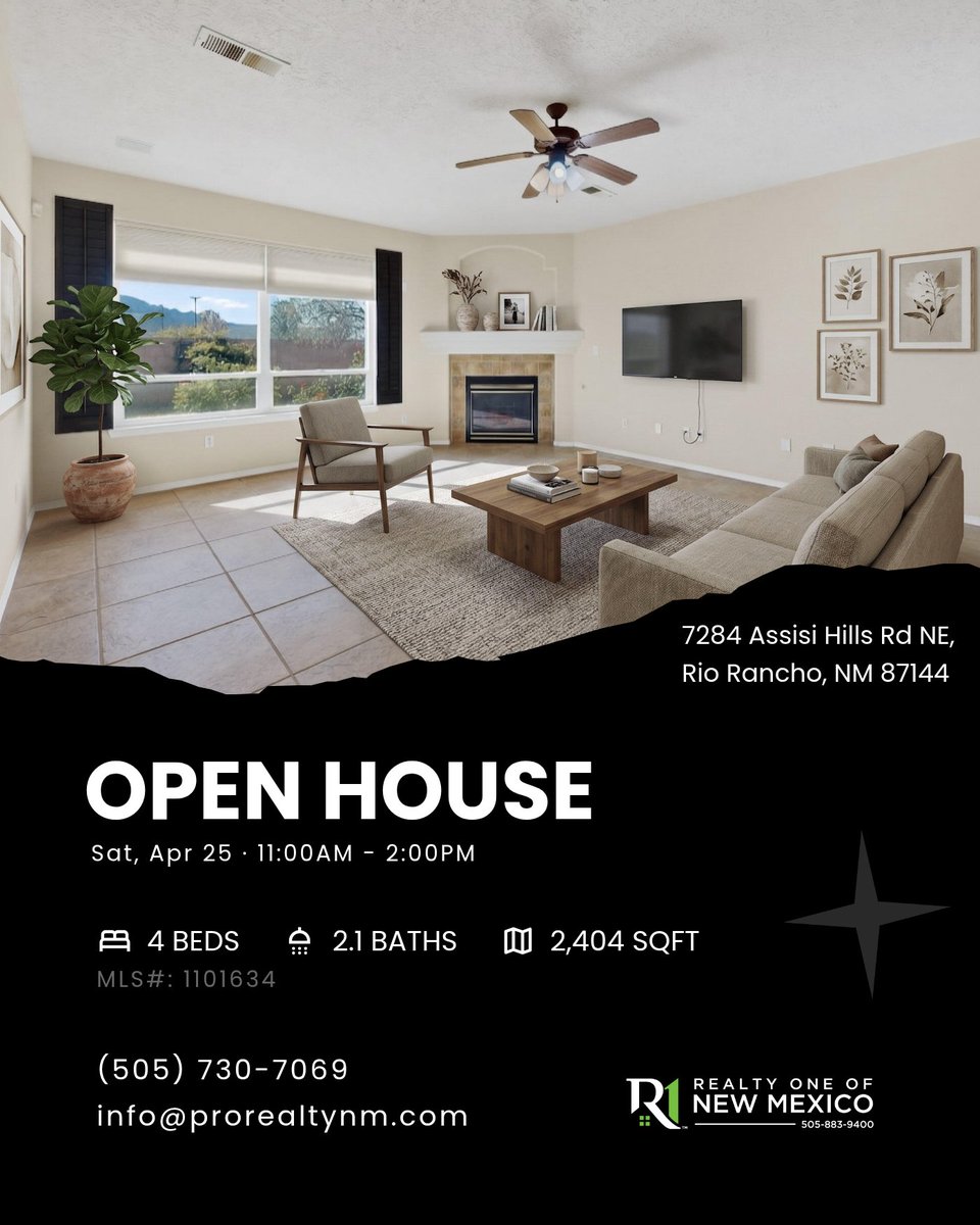 prorealtynm's tweet photo. 🏡 Open House Alert!
4 bed, 2.1 bath, 2,404 sq ft home in Rio Rancho!
📍 7284 Assisi Hills Rd NE
🗓 Saturday, April 25th | 11:00 AM - 2:00 PM
🔗 View full listing: https://t.co/OwVxRdzexV
#OpenHouse #RioRanchoHomes #NewMexicoRealEstate #AssisiHills https://t.co/m2txwdZ0XR