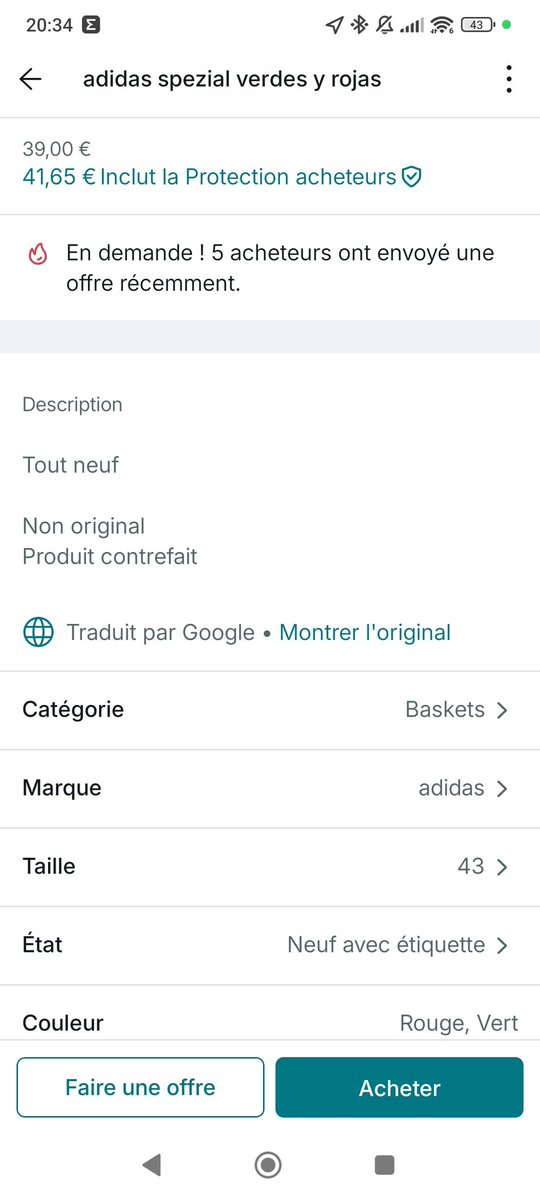 DaviOmelette's tweet image. @vinted incroyable votre algorithme ! La personne vend une contrefaçon en le mentionnant (ce qui est la seule action "loyable"). On est bien d'accord que la vente de contrefaçon est interdite non? C'est honteux! 
#Vinted #contrefacon