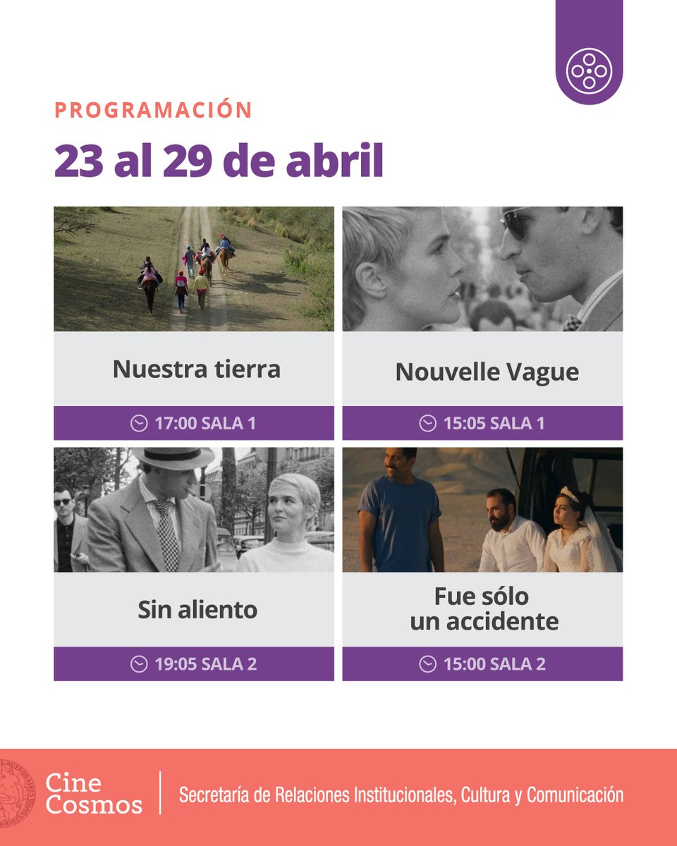 CosmosUBA's tweet photo. 🗓️ ¡Agendá la  #CarteleraCosmosUBA! – del 23 al 29 de abril!

📍 Av. Corrientes 2046 
🎟️ Entradas en boletería el mismo día de la función
🎬 ¡Vení al #CosmosUBA! 

📲Mirá toda la info en https://t.co/ss3RqAOBtH https://t.co/E6VLsPJe7S