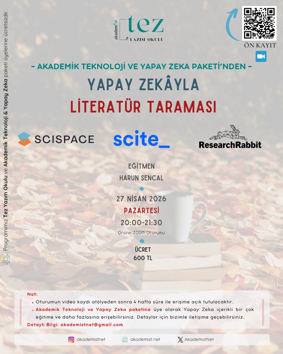 AkademistNet's tweet photo. 📌 Yapay Zekâyla Literatür Taraması: SciSpace-Scite-ResearchRabbit

Detaylı bilgi ve ön kayıt: https://t.co/jH2qnkwD6e https://t.co/0E7qYOYtG8