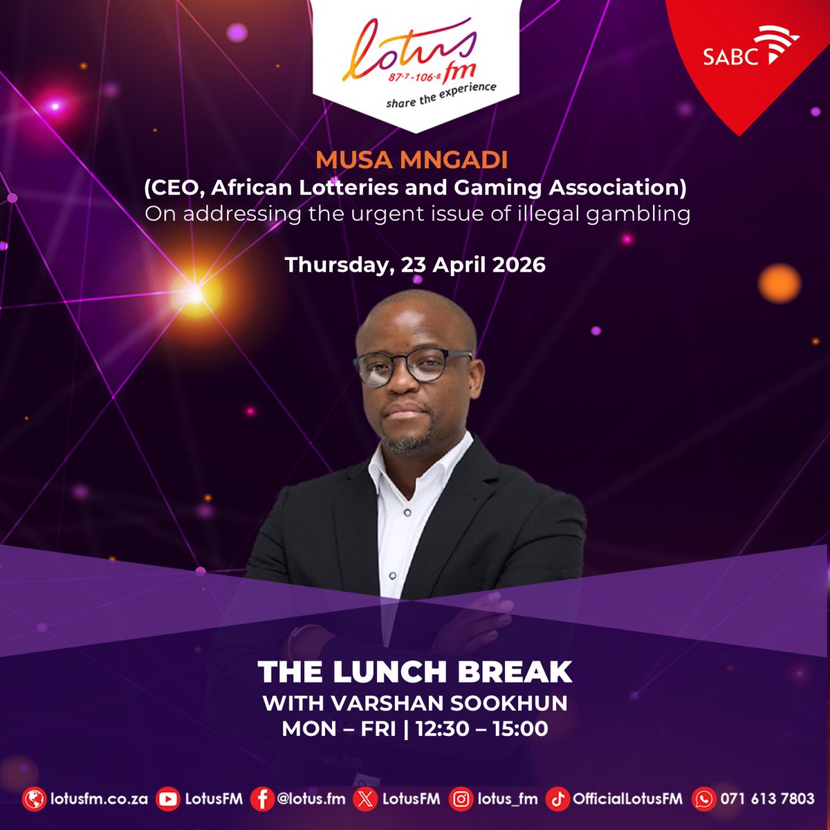 varshansookhun's tweet photo. Listen in to my chat with Musa Mngadi, Thursday at 13h15 https://t.co/OsZ8RGw0HE
