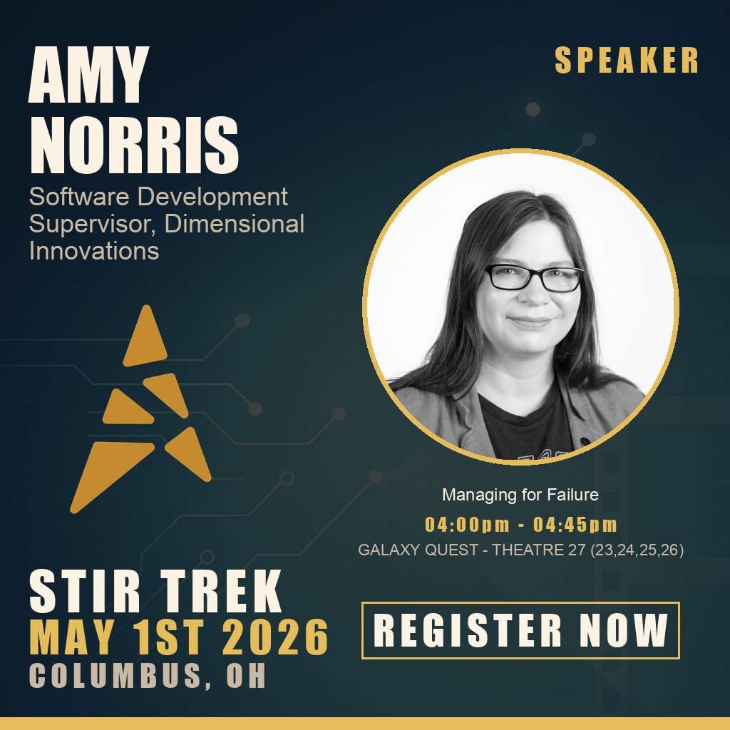 stirtrek's tweet photo. 🎙️ Amy Norris is speaking at #StirTrek2026!

"Managing for Failure"

📅 1 May 2026 04:00 PM

🎟️ https://t.co/LuphtOUvcE

We're really looking forward to having Amy at Stir Trek this year! https://t.co/sZPZJgS8NE