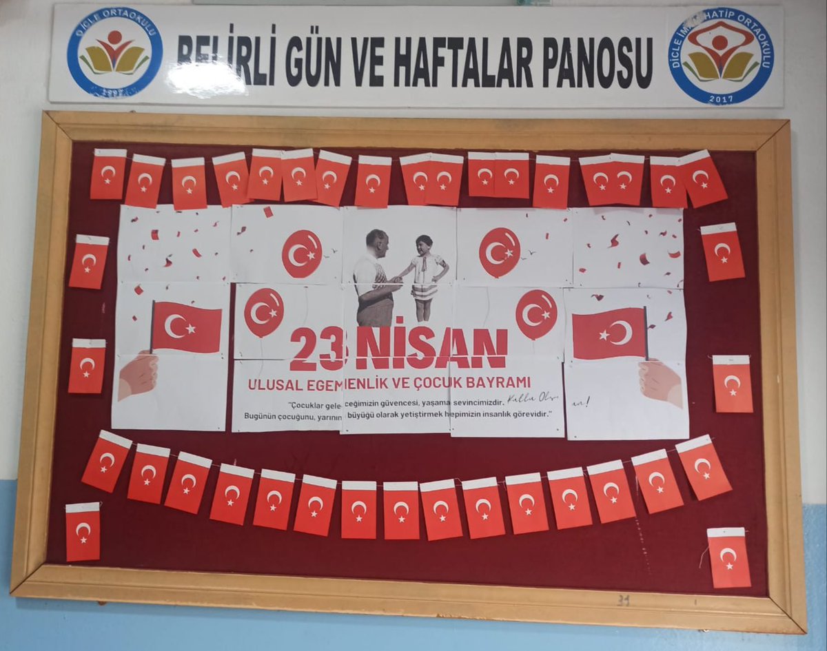 dicleortaokul's tweet photo. 23 Nisan Ulusal Egemenlik ve Çocuk Bayramımız Kutlu Olsun.
@tcmeb
@Yusuf__Tekin
@tuncay_akkoyun
@abdullahsahinn
@KiziltepeKymlk
@ali_eyyupkoca
@akadirgms
@SuleymnAKIN 
@makdag47 https://t.co/GM1lAJof02