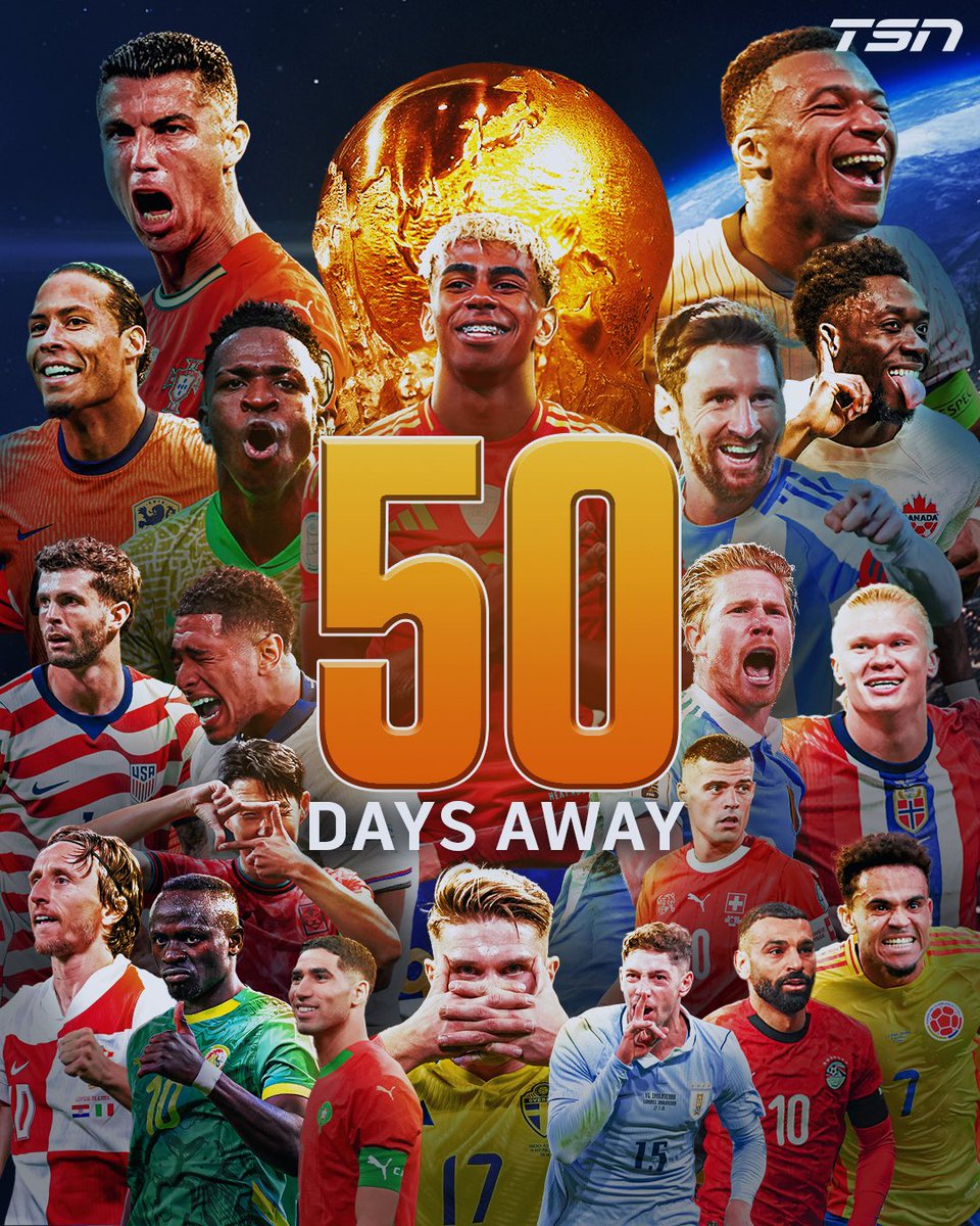 TSN_Sports's tweet image. WE'RE DOWN TO 50 DAYS UNTIL THE FIFA WORLD CUP KICKS OFF IN NORTH AMERICA. 🤩 #FIFAWorldCup