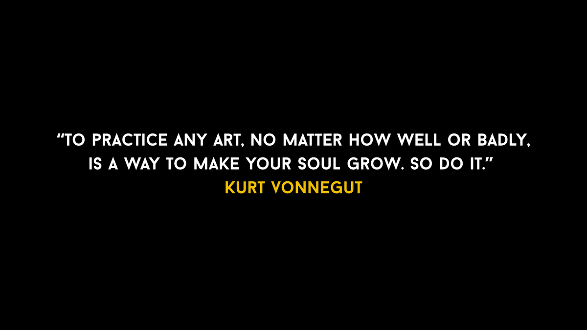 shokunin_dev's tweet photo. "To practice any art, no matter how well or badly, 
is a way to make your soul grow. So do it." Kurt Vonnegut 
💻🎨 #SharedQualities #KurtVonnegut #CodingIsArt https://t.co/f93dYenJ2Y