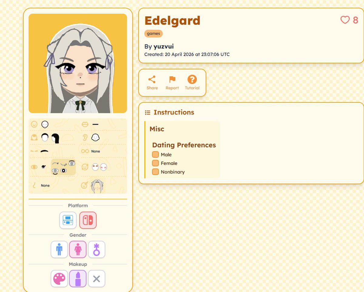bratty_lime's tweet photo. This guide on TomodachiShare was a lifesaver. As for me... I tried, I really tried. Here's my recreation of Edelgard from Fire Emblem Three Houses, CHOPPED edition https://t.co/pnc2PzyCLP