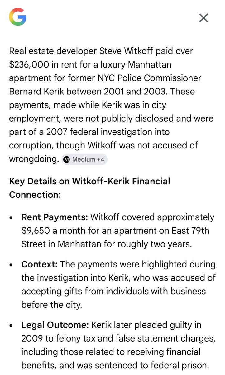 Not enough people know that Steve Witkoff isn’t just good at destroying negotiations with Iran for Israel…

Right around 9/11 he also was paying off the New York police commissioner (likely for Israel.)

A man of many talents!