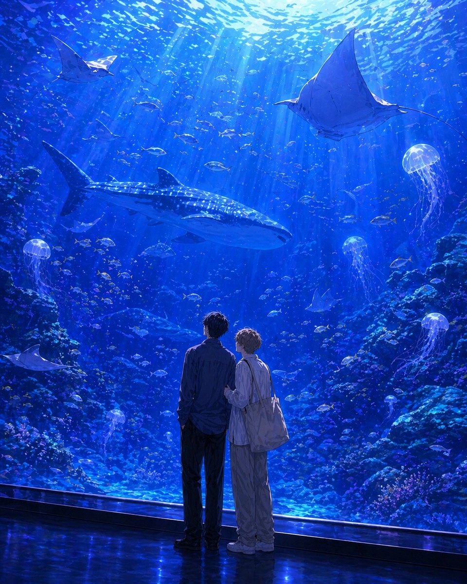 プロンプトは「水族館デート」のみ。 それでBL出るようにしてあるGPTs 