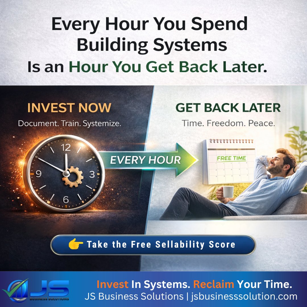 JSbusinesssolut's tweet image. #OwnersReturn #TimeFreedom #BusinessSystems #ExitPlanning #BusinessValue
#BusinessOwner #EntrepreneurLife #SmallBusiness #WorkLifeBalance #Delegate
#Systemize #ScaleYourBusiness #BusinessGrowth #FinancialFreedom #JSBusinessSolutions