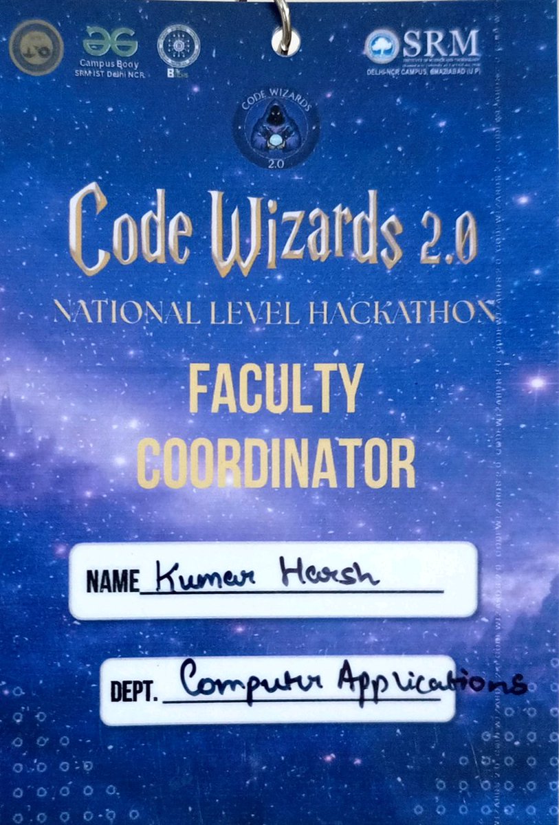 _Kumar_H's tweet image. Last week under the leadership of Prof. (Dr.) Niranjan Sir (Deputy HoD CSE, #SRMIST Delhi-NCR Campus) got a chance to be part of #CodeWizard 2.0.
A 24 hour long National Level Hackathon.
It was first time when I was part of an event with a time span of 24 hours.
