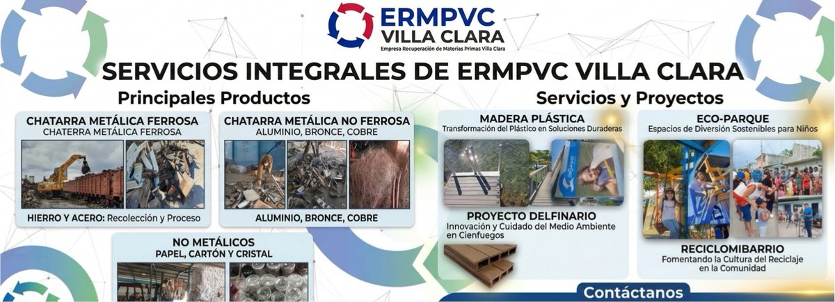 ermpvc's tweet photo. ♻️ ERMPVC impulsa la economía circular: reciclaje de metales, papel, envases vidrio, cartón y plásticos. 🌿 Proyectos sostenibles como madera plástica, eco‑parque  y RecicloMiBarrio. Reciclar es transformar. Transformar es avanzar.@orlandomorfi @cubarecicla @JorgeLTamayoD https://t.co/wy6jEwJdLJ