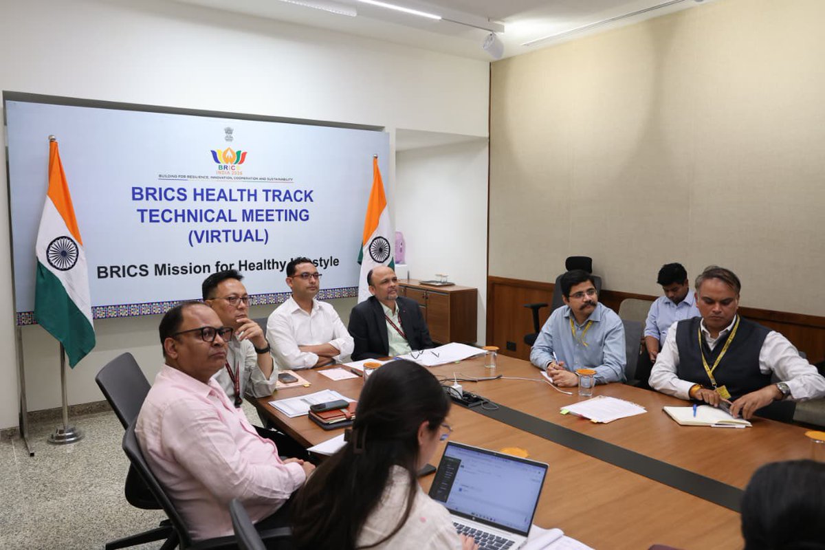 MoHFW_INDIA's tweet photo. The first virtual technical meeting on the BRICS Mission for Healthy Lifestyle, convened by FSSAI under the Ministry of Health & Family Welfare, Govt. of India, brought together BRICS nations to deliberate on promoting healthy lifestyles, strengthening health systems, and addressing the rising burden of NCDs. Key discussions were led by Shri Harsh Mangla, Joint Secretary, Ministry of Health & Family Welfare, Dr. L Swasticharan, Addl.DDG and Dr. Satyen Kumar Panda, Advisor, FSSAI, reflecting a shared commitment to tackling non-communicable diseases, including obesity, and advancing a collective vision for a healthier future across BRICS countries and beyond.

#BRICS2026
#GlobalCooperation
#IndiaHosting