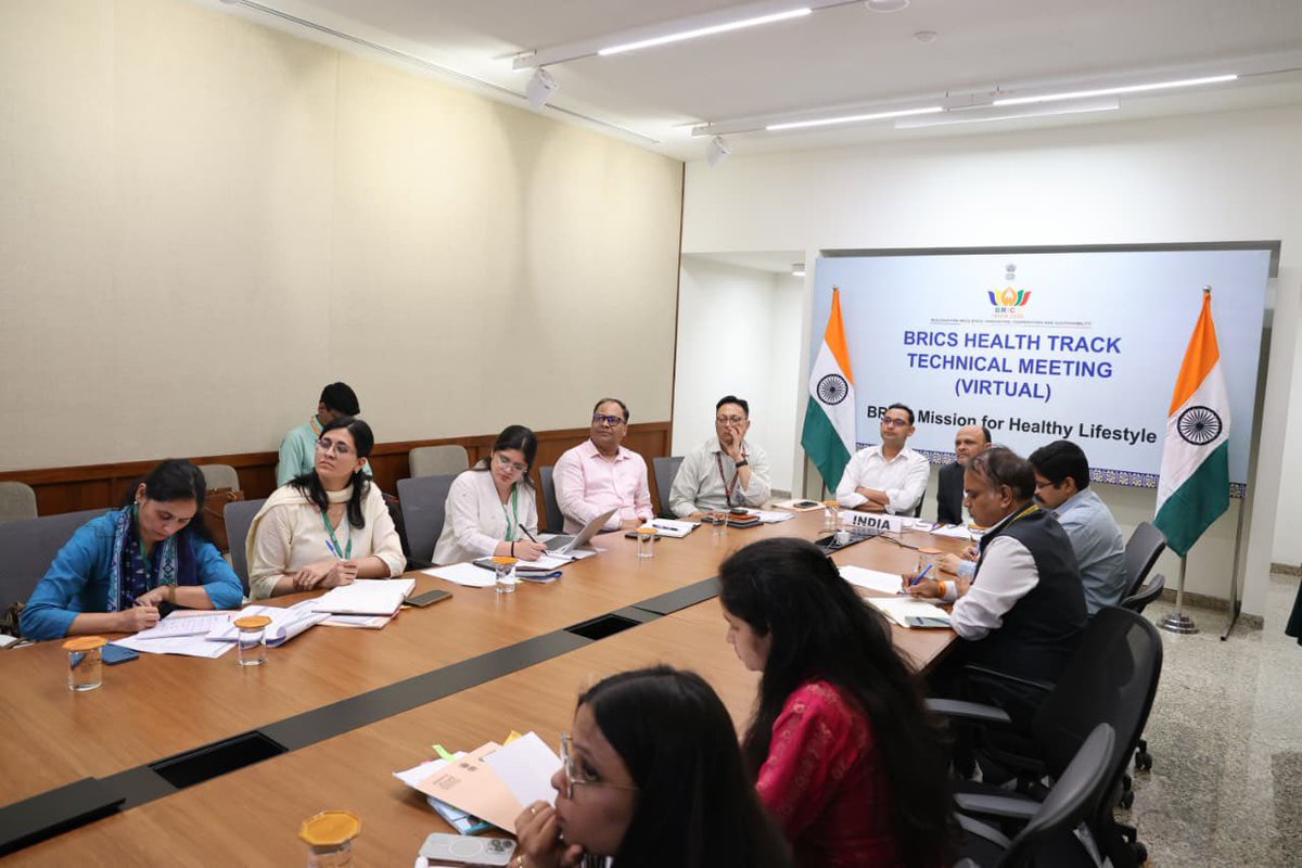 MoHFW_INDIA's tweet photo. The first virtual technical meeting on the BRICS Mission for Healthy Lifestyle, convened by FSSAI under the Ministry of Health & Family Welfare, Govt. of India, brought together BRICS nations to deliberate on promoting healthy lifestyles, strengthening health systems, and addressing the rising burden of NCDs. Key discussions were led by Shri Harsh Mangla, Joint Secretary, Ministry of Health & Family Welfare, Dr. L Swasticharan, Addl.DDG and Dr. Satyen Kumar Panda, Advisor, FSSAI, reflecting a shared commitment to tackling non-communicable diseases, including obesity, and advancing a collective vision for a healthier future across BRICS countries and beyond.

#BRICS2026
#GlobalCooperation
#IndiaHosting