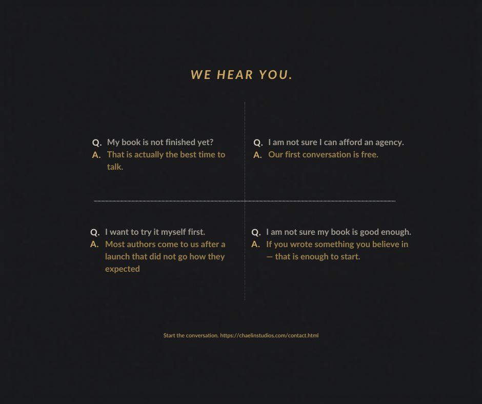 chaelin_design's tweet image. Our first call isn't a pitch. It's a conversation about your book, your reader, and your goals. No pressure. No packages pushed. Just honesty. 📩 chaelinstudios.com/contact

#author #marketing #fypシ゚viral