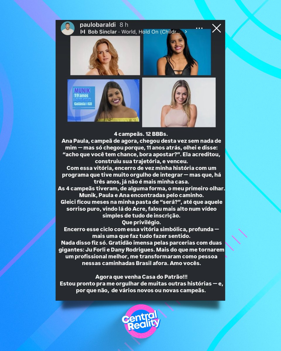 Ex-produtor do Big Brother Brasil, responsável por selecionar Ana Paula Renault e outras ex-BBBs que também foram campeãs do reality, publica relato nas redes sociais.