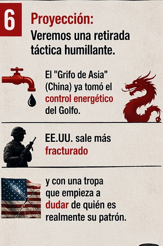 iventuraramirez's tweet image. Proyección: Veremos una retirada táctica humillante. El "Grifo de Asia" (China) ya tomó el control energético del Golfo. EE.UU. sale más fracturado y con una tropa que empieza a dudar de quién es realmente su patrón. 🐲⛽ #Petróleo #China