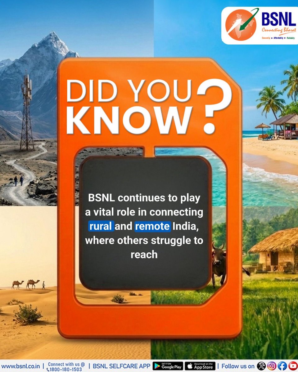 BSNLCorporate's tweet image. More than network coverage, it’s a promise to stay connected across India

#trendingnow #DidYouKnow #BSNLIndia #facts @CMDBSNL @robertravi21