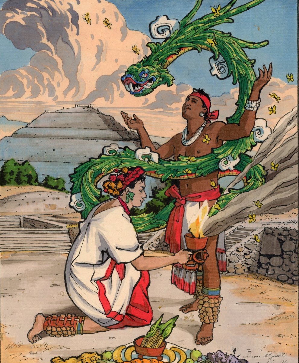 MiCorazonMexica's tweet photo. In Huastecan Nahuatl, the word often translated as sacred is malhuilli.

It refers to something protected, something kept, something set apart and cared for.

The sacred is not distant. It is what is guarded and maintained through loving and reciprocal care 

The painting is my own, “La Limpia,” in watercolor on paper.
